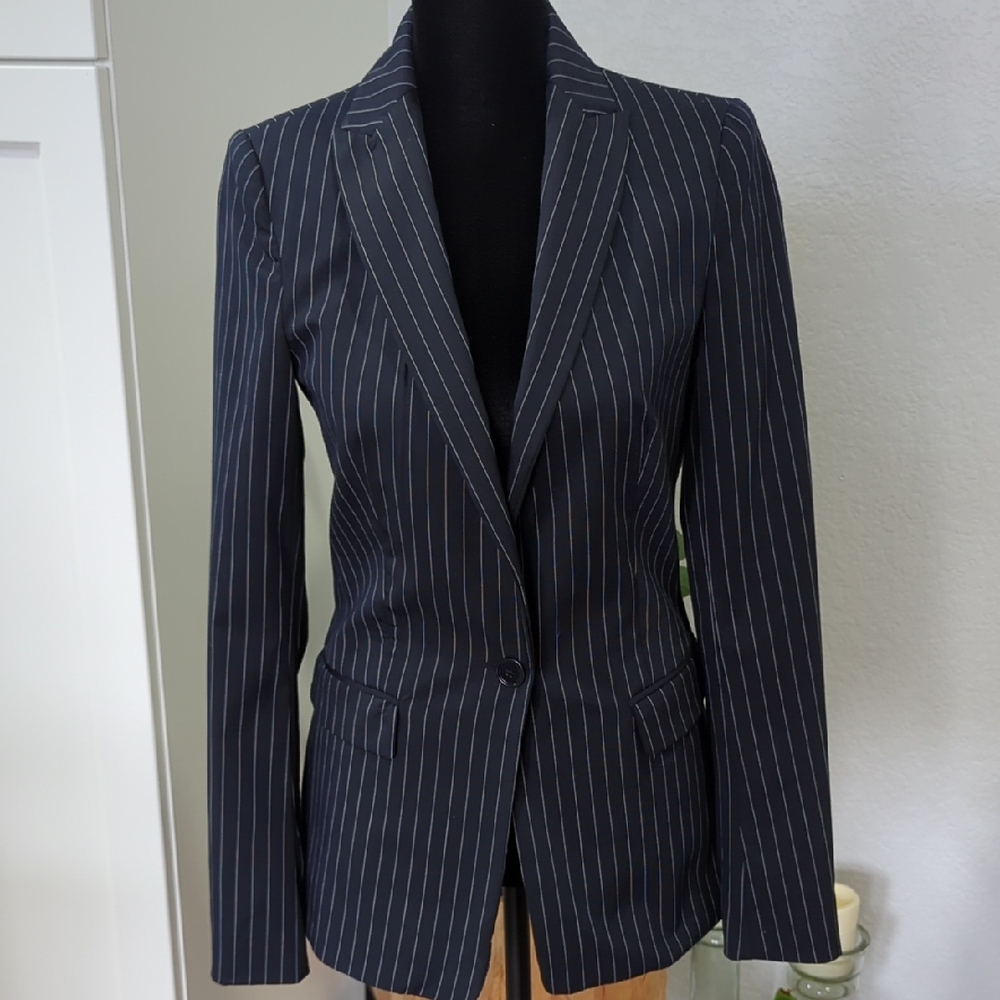 Zara Basic Navy Striped Blazer